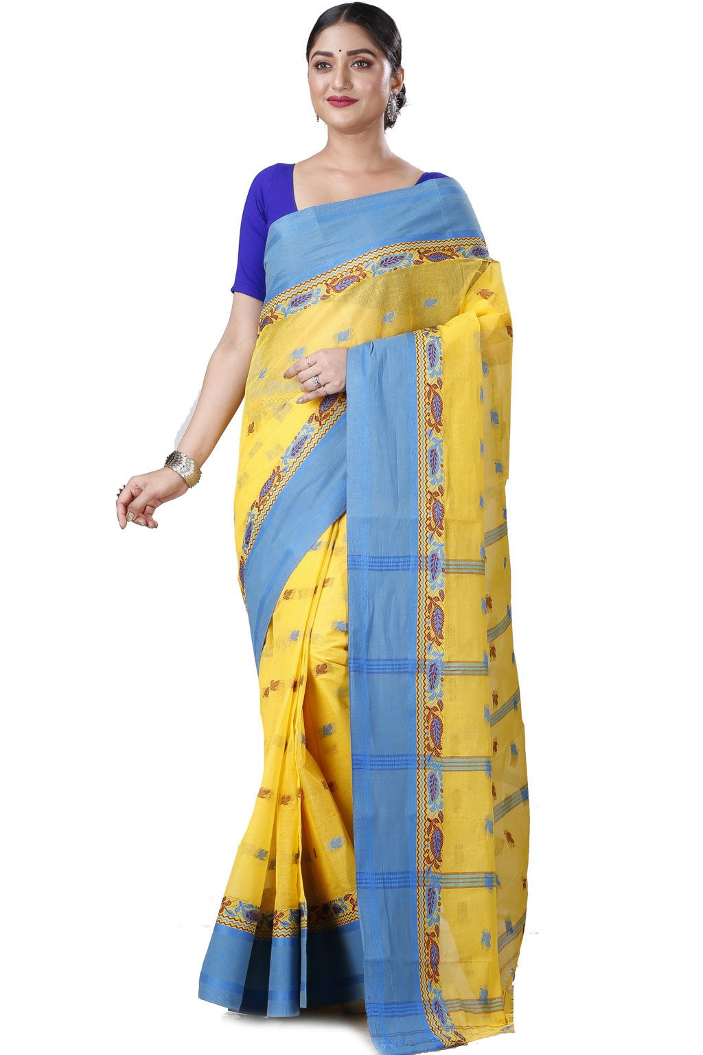 Yellow Pure Cotton Provati Tant Saree (1073)